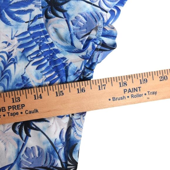 Daily Sports Blue Palm Print Polo Shirt Size M Tropical Short Sleeve Golf Active - Picture 6 of 8